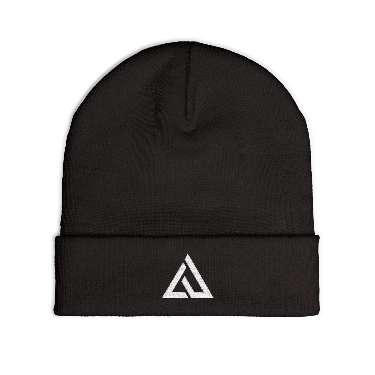 Embroidered Triangle Logo Knit Beanie — Minimalist Winter Hat