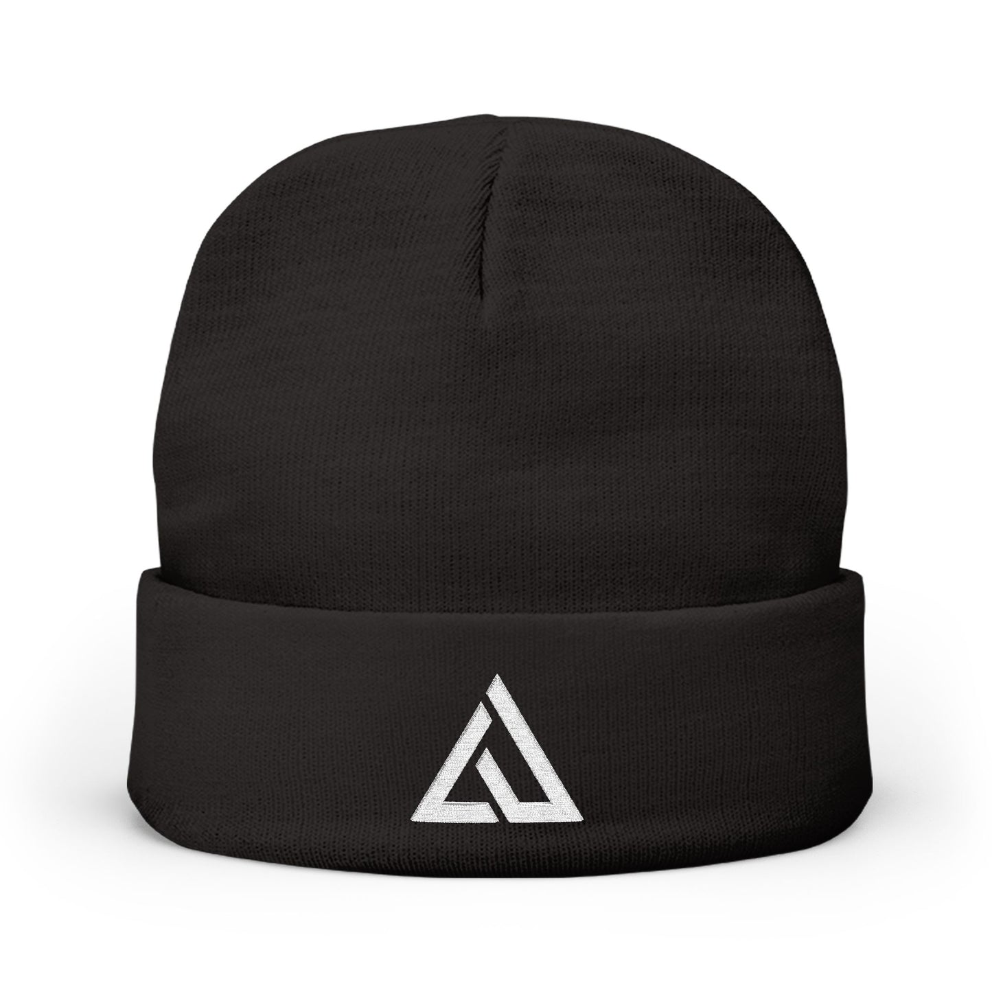 Embroidered Triangle Logo Knit Beanie — Minimalist Winter Hat