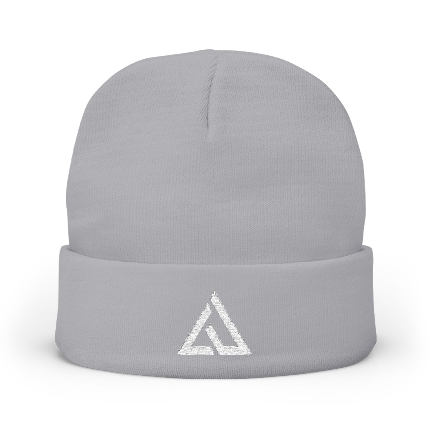 Embroidered Triangle Logo Knit Beanie — Minimalist Winter Hat