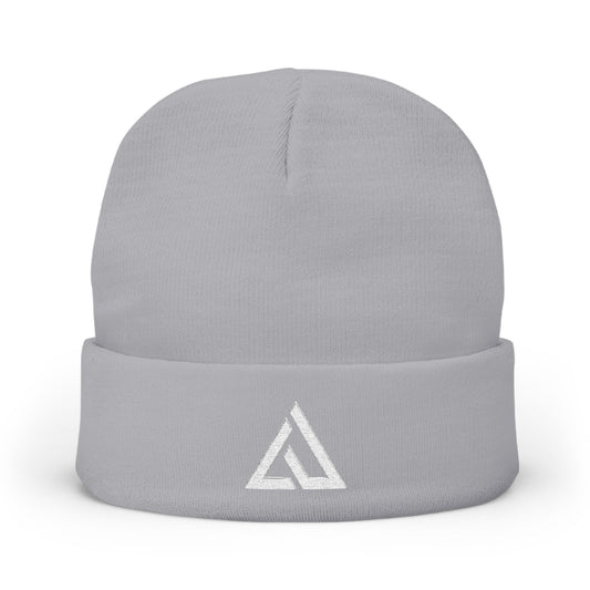 Embroidered Triangle Logo Knit Beanie — Minimalist Winter Hat